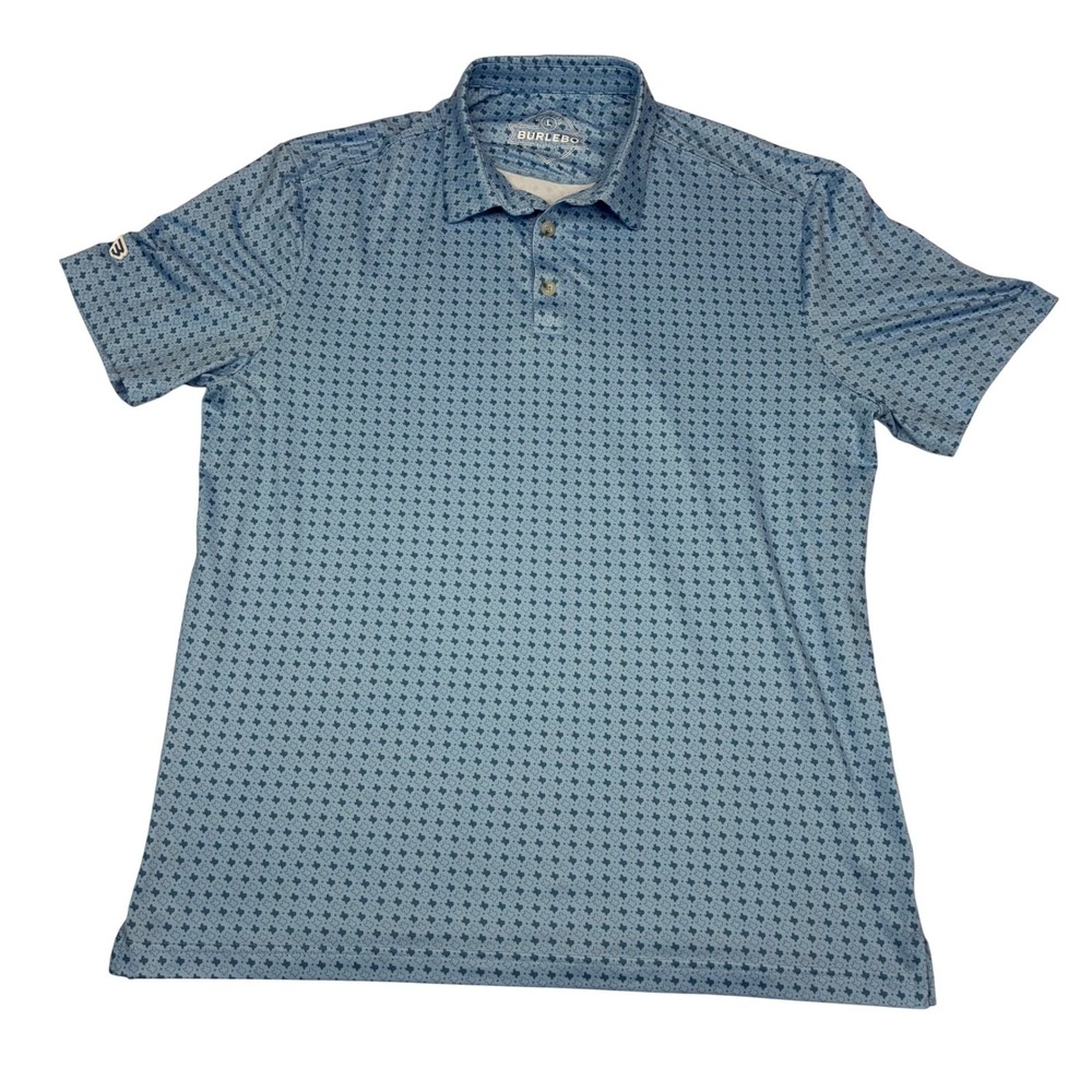 Burlebo Polo Shirt Men Large Blue Texas State Print Performance Short Sleeve L